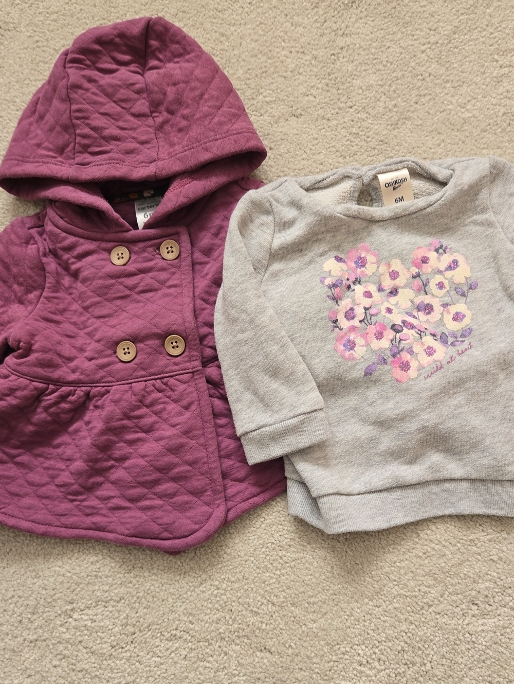 Bundle Carter's Quilted Hooded and Oshkosh Sweatshirts, Size 6M